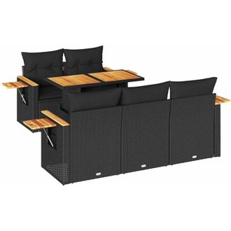 vidaXL Set Sof&aacute;s Jard&iacute;n Y Cojines 6 Pzas Rat&aacute;n Sint&eacute;tico Acacia Negro Vidaxl