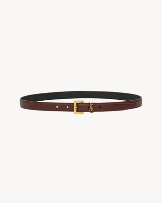 Saint Laurent Leather with Gold-Tone Buckle Belt - Brown