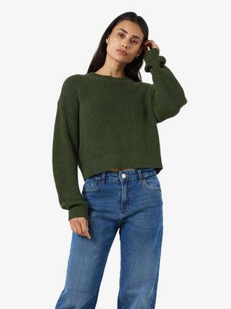 Noisy May Rundhalspullover NOISY MAY NMMAYSA L/S O-NECK KNIT NOOS, Damen, Gr. XS, kombu gr&uuml;n, Strick, Obermaterial: 50% Baumwolle, 50% Polyacryl, unifarben, reg