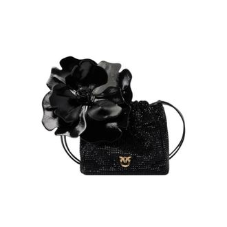Pinko Pouch Flower Full Strass - Dames - Schoudertassen - Zwart - ONE Size - Katoen - Tassen
