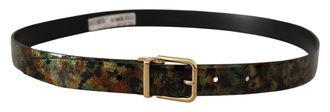 Dolce & Gabbana Mens Black Green Leather Bronze Metal Buckle Belt