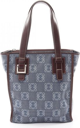 Loewe Brown Navy Canvas Leather Handbag Tote Bag (Pre-Owned)