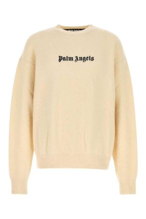 Palm Angels Ivory Crewneck Logo Sweater