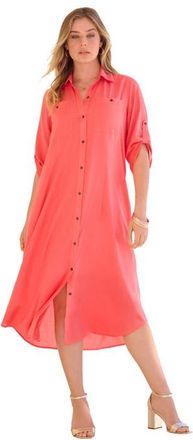 Roaman's Collared Button Front Dress in Sunset Coral at Nordstrom, Size 24