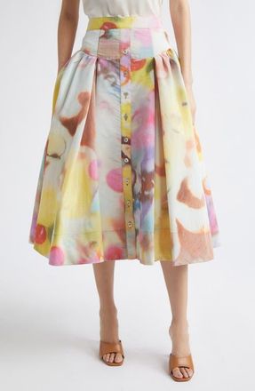 Christopher John Rogers Moonshine Pleated Midi Skirt in Limeade Multi at Nordstrom, Size 4
