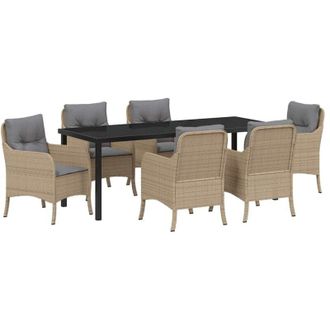 vidaXL Conjunto De Comedor De Jard&iacute;n Con Coj&iacute;n 7 Pcs Beige Polirat&aacute;n Vidaxl