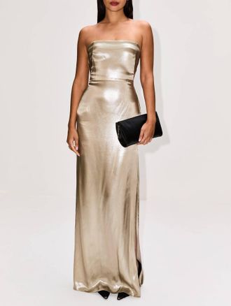 Galvan Laminated Bandeau Dress In White Gold