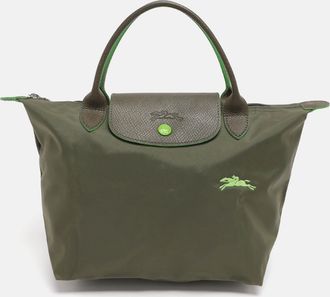 Longchamp Green Nylon And Leather Small Short Le Pliage Tote