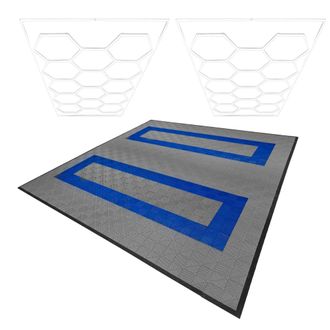 MonsterShop Hexagon LED Lights x 2 & Vented Garage Floor Tiles With Edges - 165 in Grey