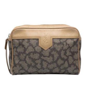 Saint Laurent Pre-owned Canvas Clutch - Dames - Pre-owned - Bruin - Maat: ONE Size Leer