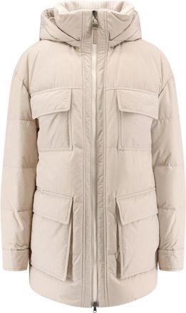 Brunello Cucinelli Nylon And Cotton Hooded Down Jacket-Donna