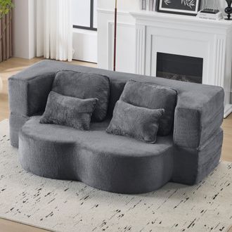 STILVORA Gran Sof&aacute; De Suelo Moderno En Azul Gris&aacute;ceo Con 4 Cojines Decorativos, Sof&aacute; De Franela C&oacute;modo, Colch&oacute;n Plegable De Espuma De Alta Densidad, Adecuado P