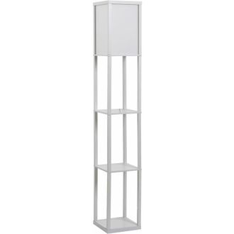 HOMCOM L&aacute;mpara De Pie De Madera Con 3 Estantes Para Bombilla E27 Potencia M&aacute;x. 40w L&aacute;mpara Moderna Para Sal&oacute;n Dormitorio 26x26x160 Cm Blanco