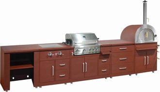 Oviala Cocina exterior, 5 elementos y 3 m&oacute;dulos de cocci&oacute;n de ladrillo