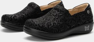 Alegria Womens Keli Loafer Shoes In Black Embossed Paisley