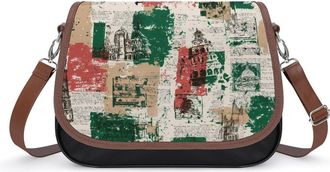 Generic Newspaper Italy with Italian Symbols Womens Crossbody Bag Fashion Shoulder Handbags Message Tote Bag with Adjustable Strap