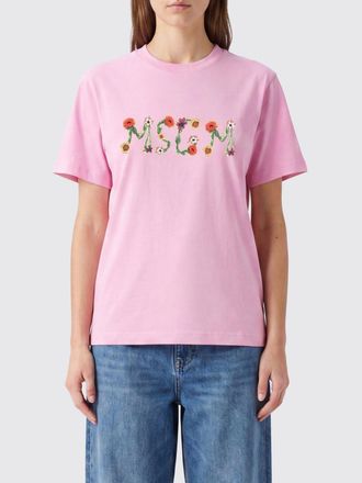 Msgm T-shirt girocollo in cotone con stampa logo a contrasto