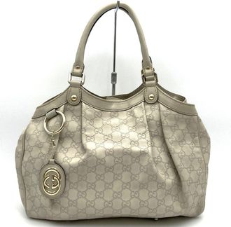 Gucci Sukey White Gg Leather Handbag Tote Bag (Pre-Owned)