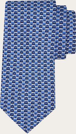 Ferragamo Men Gancini bicolor print silk tie Blue