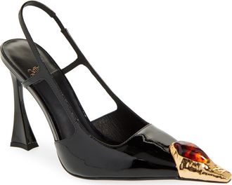 Jeffrey Campbell Sorcerer Pointed Toe Slingback Pump in Black Patent Gold Brown at Nordstrom, Size 8.5
