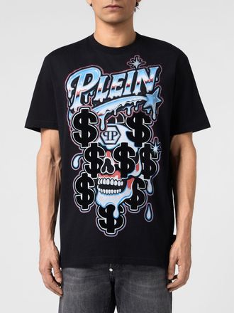 Philipp Plein T-shirt in cotone con stampa Skull impreziosita da strass