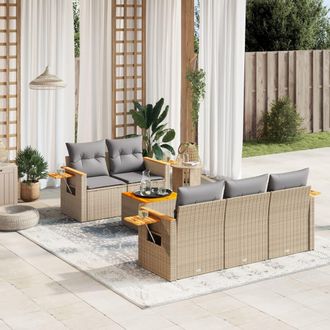 vidaXL Juego De Sof&aacute;s Jard&iacute;n Con Cojines 6 Pzas Rat&aacute;n Sint&eacute;tico Beige Vidaxl