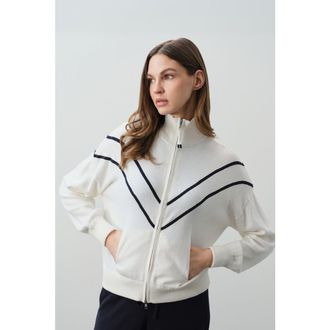Naked Cashmere Magda Cotton Cashmere Track Jacket in Ecru/navy at Nordstrom, Size X-Small