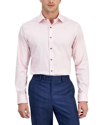 Alfani Dress Shirt Mens Pink Regular-Fit Temperature Regulating Oxford FTS294