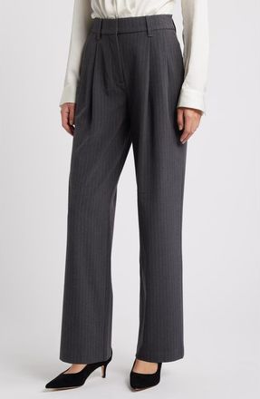 Wit & Wisdom AbSolution Pinstripe Ultra Skyrise Wide Leg Pants in Steel Grey White at Nordstrom, Size 4P