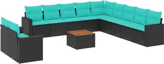 vidaXL Set De Sof&aacute;s De Jard&iacute;n Y Cojines 12 Pzas Rat&aacute;n Sint&eacute;tico Negro Vidaxl