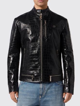 Philipp Plein Giacca biker in pelle stampa cocco