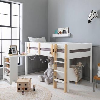 N&ouml;a & Nani Una Midsleeper Cabin Bed with Moro Desk in White | Size: Single