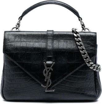 Saint Laurent Borsa a tracolla College media in pelle goffrata effetto coccodrillo 2016 - Nero