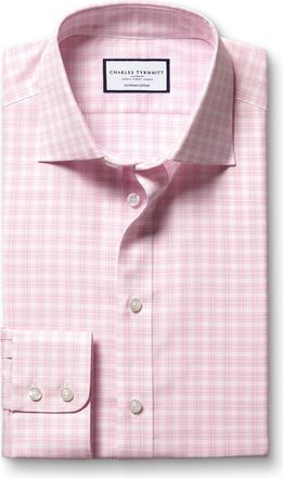 CHARLES TYRWHITT Luxury Checkered Cotton Formal Shirt - Pink Single Cuff Size 15.5/33 by Charles Tyrwhitt