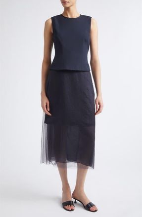 Jason Wu Sleeveless Cady, Satin & Chiffon Layered Cocktail Dress in Ultra Navy at Nordstrom, Size 4