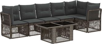 vidaXL Conjunto De Sof&aacute;s De Jard&iacute;n 7 Uds. Gris Rat&aacute;n Sint&eacute;tico Vidaxl