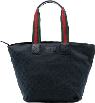 Gucci Borsa tote in tela GG con decorazione Web 2000-2015 - Nero