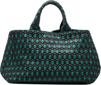 Prada Pre-owned Handbags, female, Green, Size: ONE SIZE Pre-owned Textured Woven Handbag