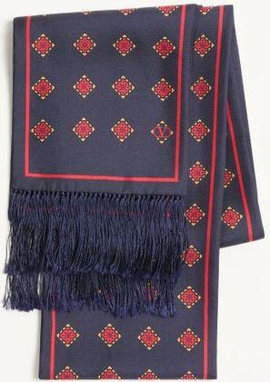 Valentino Garavani Scarf Bandeaux Opticool In Seta Con Frange Uomo NAVY/GIALLO/ROSSO UNI