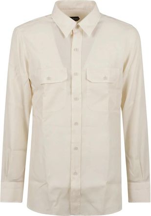 Tom Ford Military Twill Shirt - Heren - Casual Overhemden - Beige - 2XL - Katoen - Overhemden