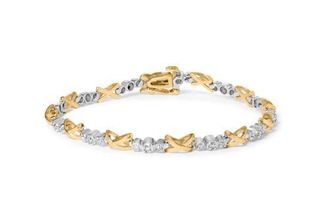 House of Brilliance 10K Two-Tone Gold 1/2 Cttw Diamond Alternating 3 Stone and X-Link Bracelet in Yellow at Nordstrom