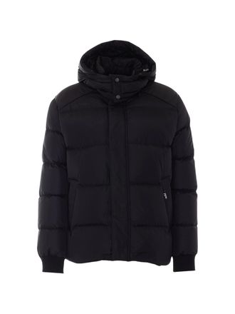 Add Hooded Black Down Jacket with Quilted Padded Profile