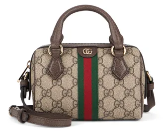 Gucci Womens Handbag Ophidia Mini Printed Canvas Beige-Ebony Polyurethane Handbags Beige/ebony Hand Bags