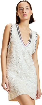 Cynthia Rowley Sequin V-Neck Mini Knit Dress in White at Nordstrom, Size X-Small