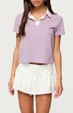 Edikted Lennie Stripe Polo in Pink at Nordstrom, Size X-Small