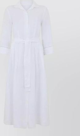 120% Lino linen belted short-sleeve midi dress