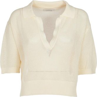 Laneus Beige Polo Crop Sweater - Dames - V-hals truien - Beige - S - Truien & Vesten