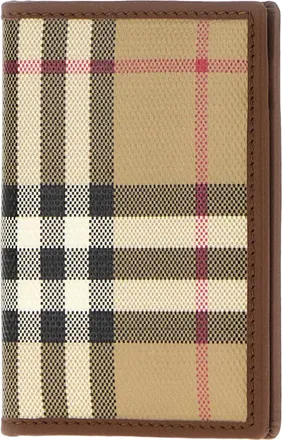 Burberry Mens Bateman Card Case Beige Cotton Wallet
