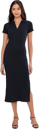 Vince Rib Short Sleeve Polo Dress Womens Dress Coastal : LG, Cotton/Polyester/Spandex