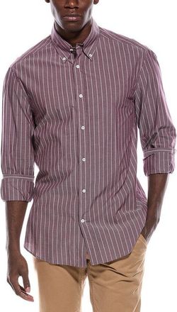 Brunello Cucinelli MenS Purple Striped Cotton Shirt, Size XS